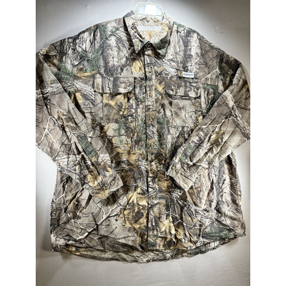 Magellan Outdoors Men's Realtree Camo Button Up Lightweight Shirt Vented XXL